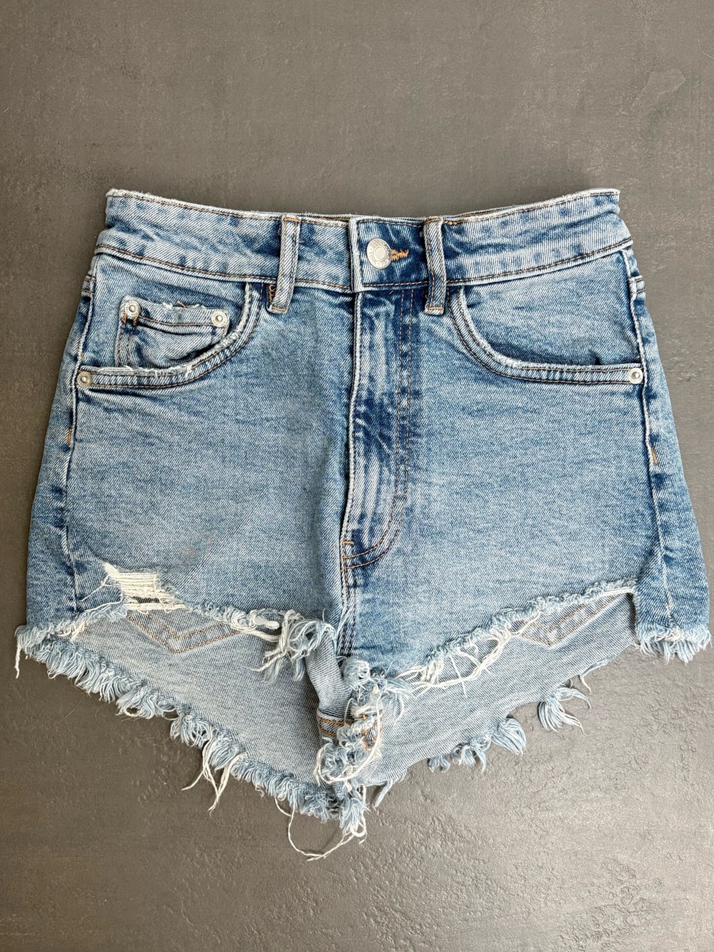 Zara Light Blue Distressed Denim Shorts